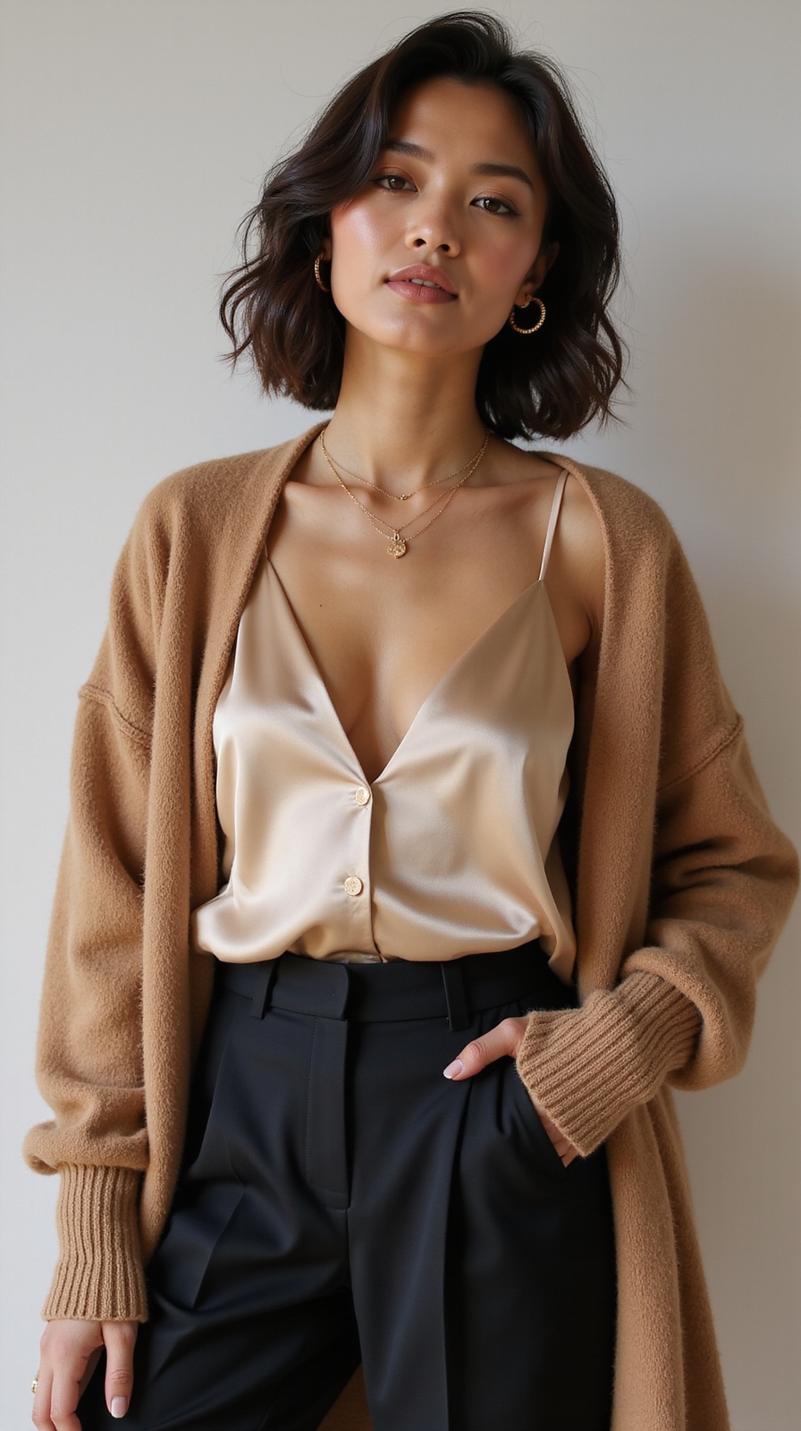 satin camisole with cardigan