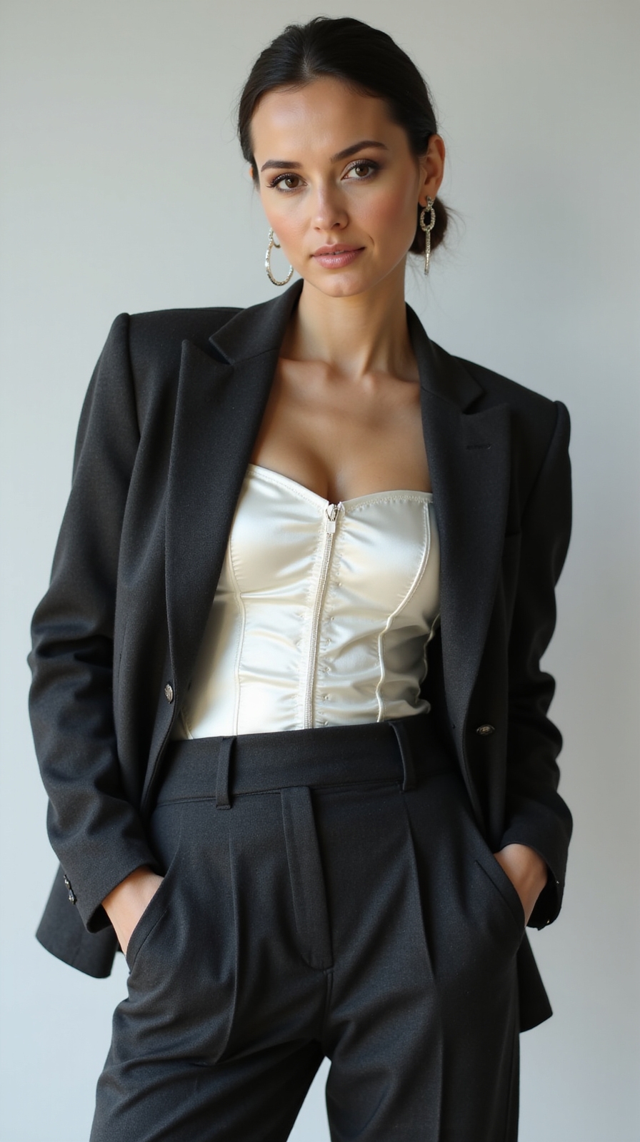 satin corset with blazer