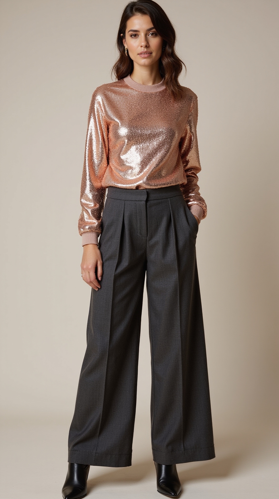 sequin top high waist trousers