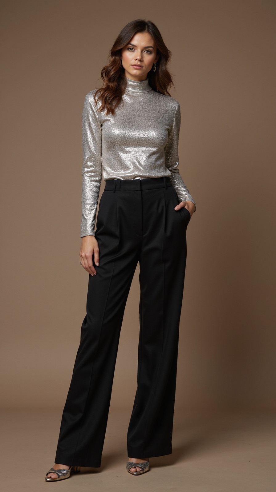sequined top tailored trousers