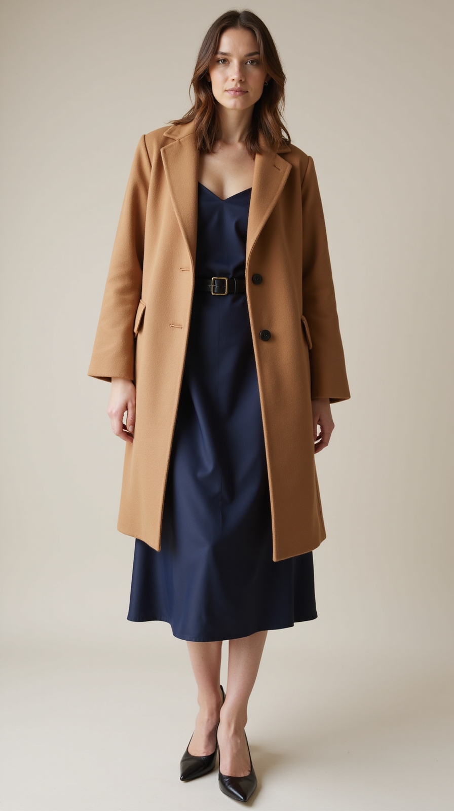sharply tailored wool eveningcoat