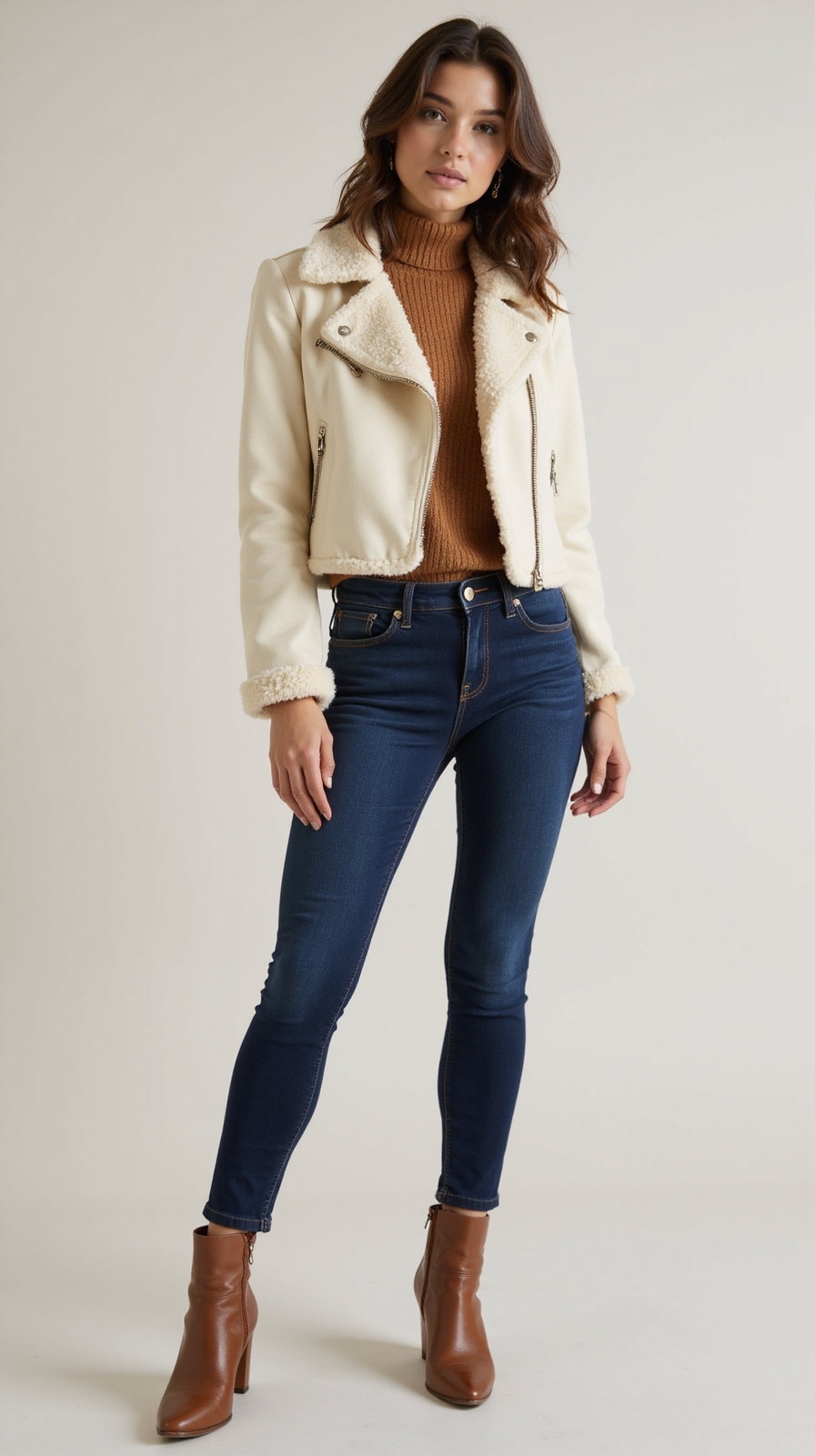 shearling moto jacket ensemble