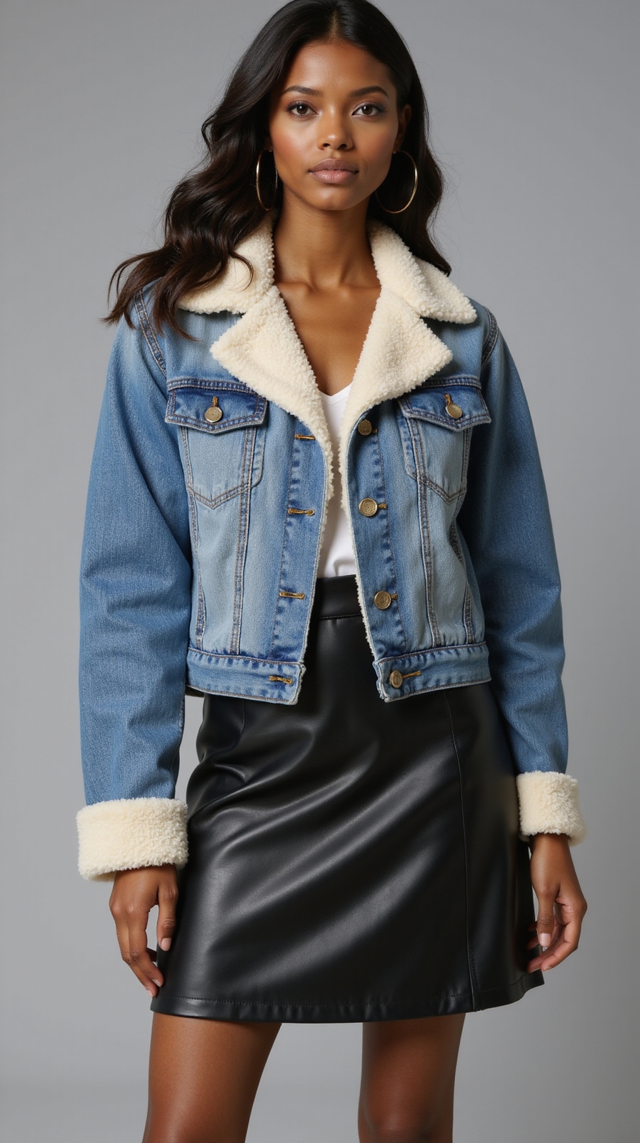 sherpa lined denim with leather