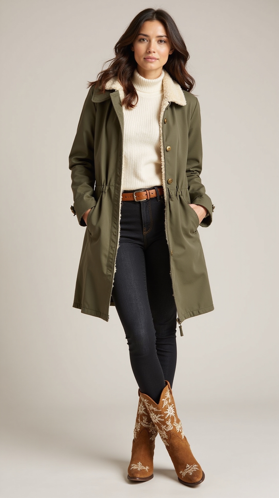 sherpa parka with embroidered boots