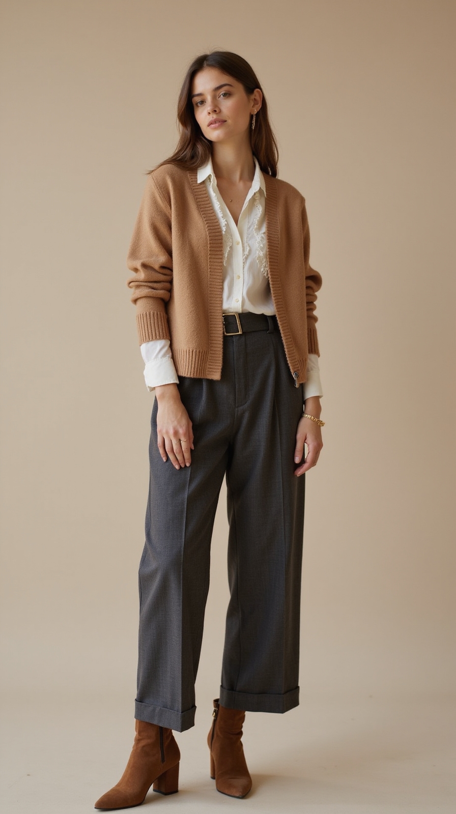 silk blouse under cashmere