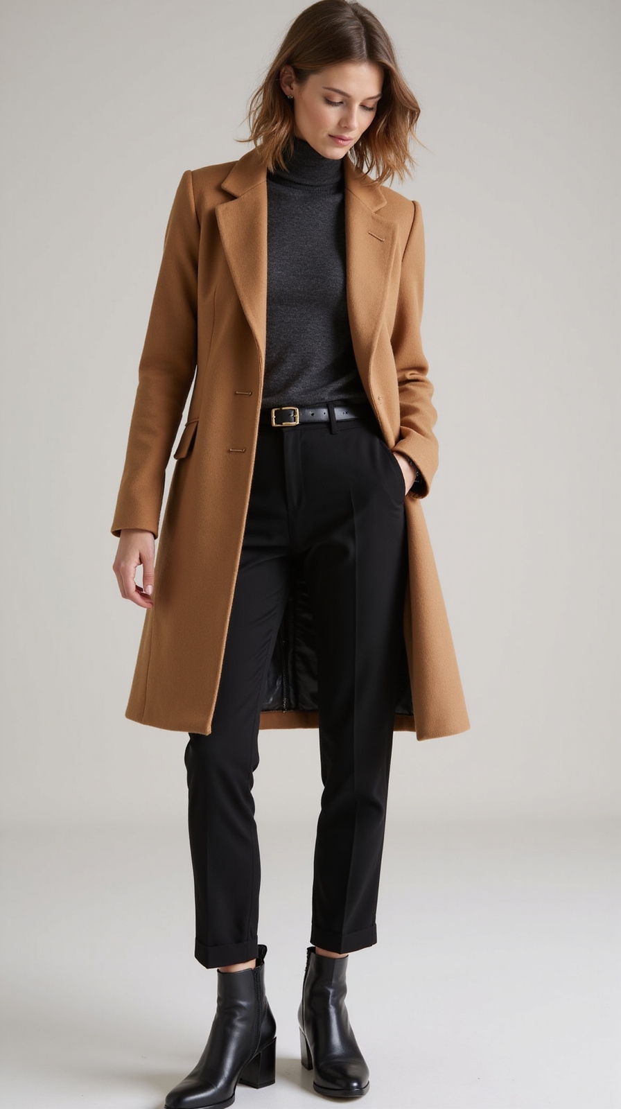 single breasted tailored coat ensemble