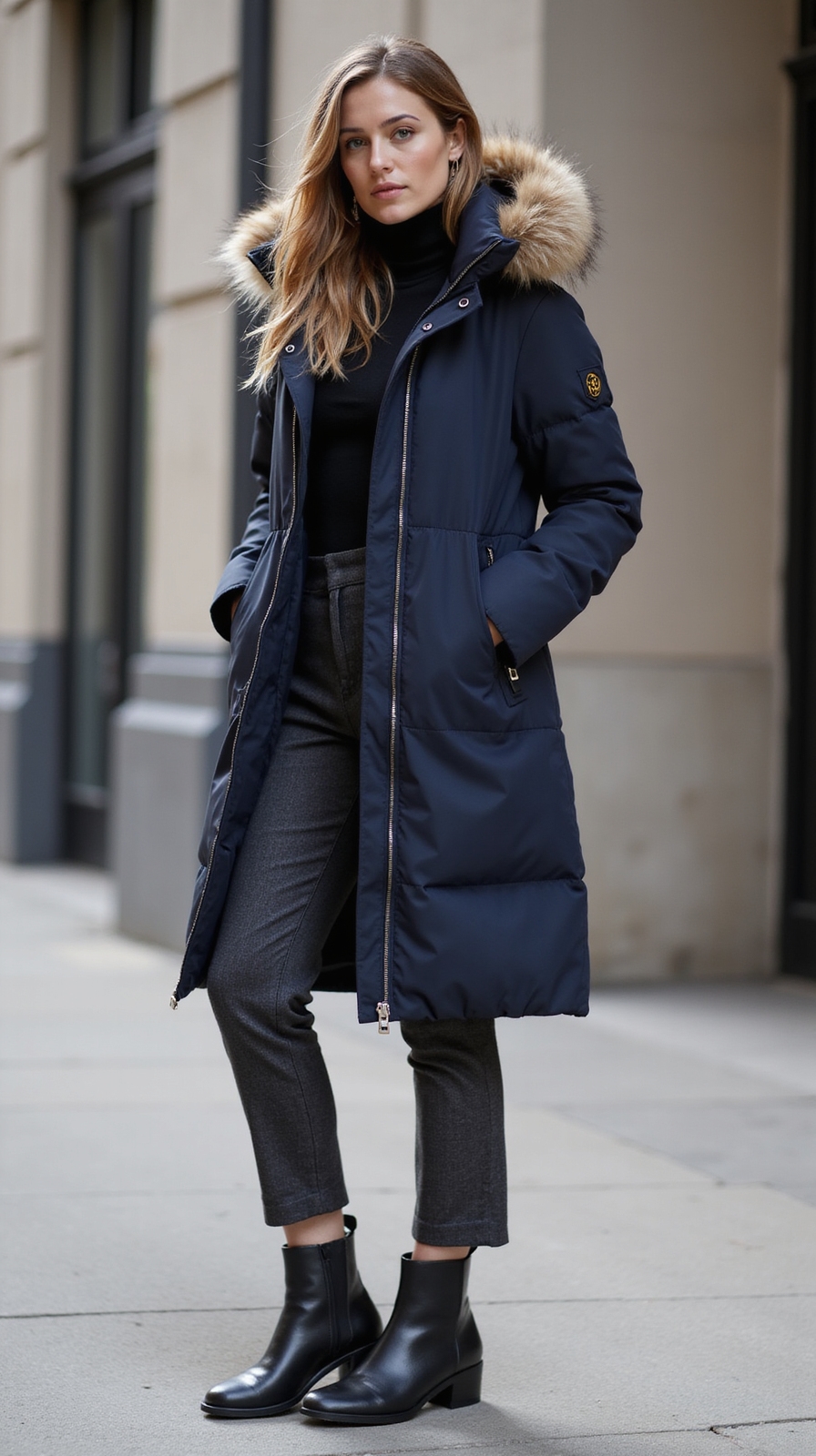 sleek insulated parka fur trimmed