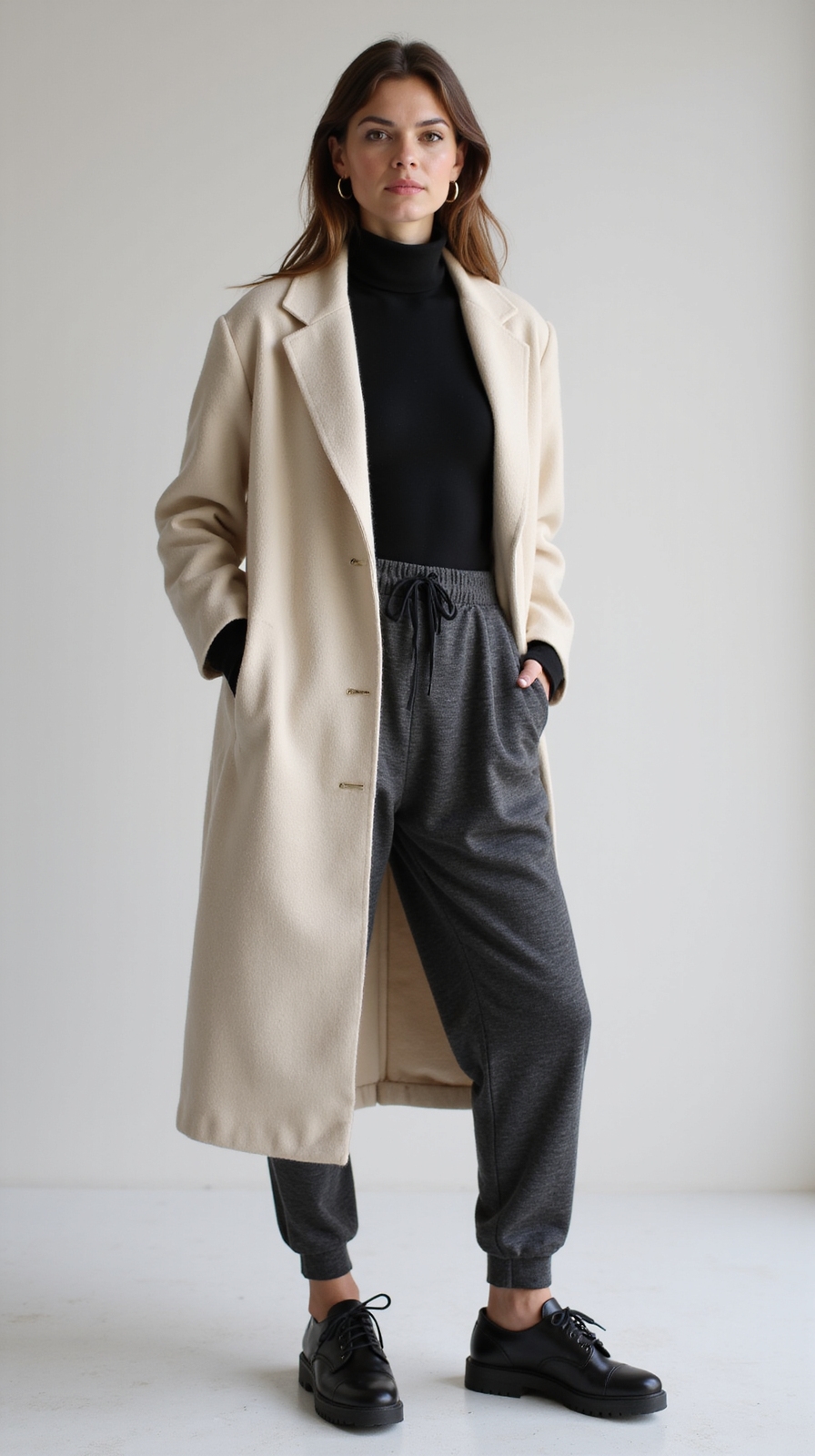 sleek joggers long coat