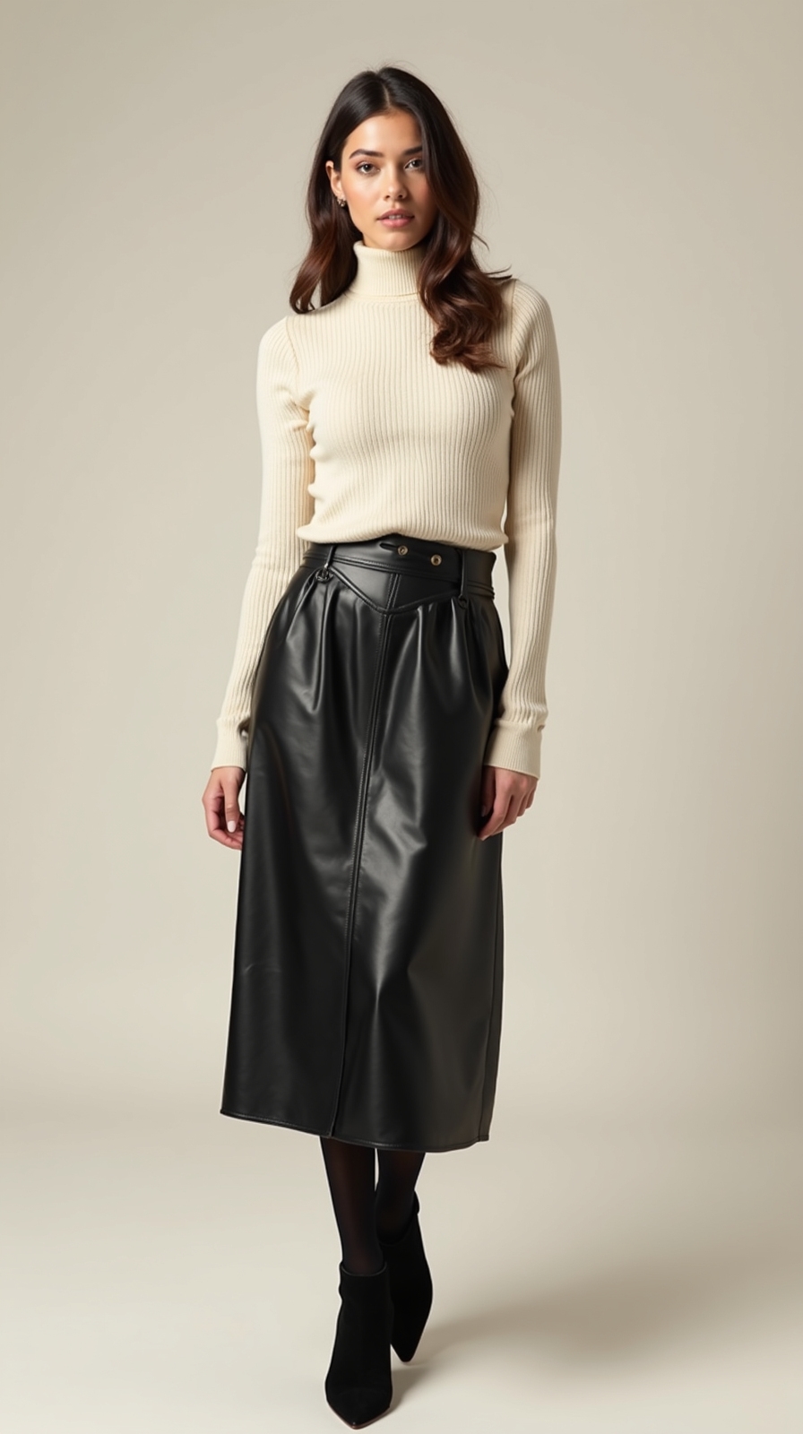 sleek turtleneck with leather