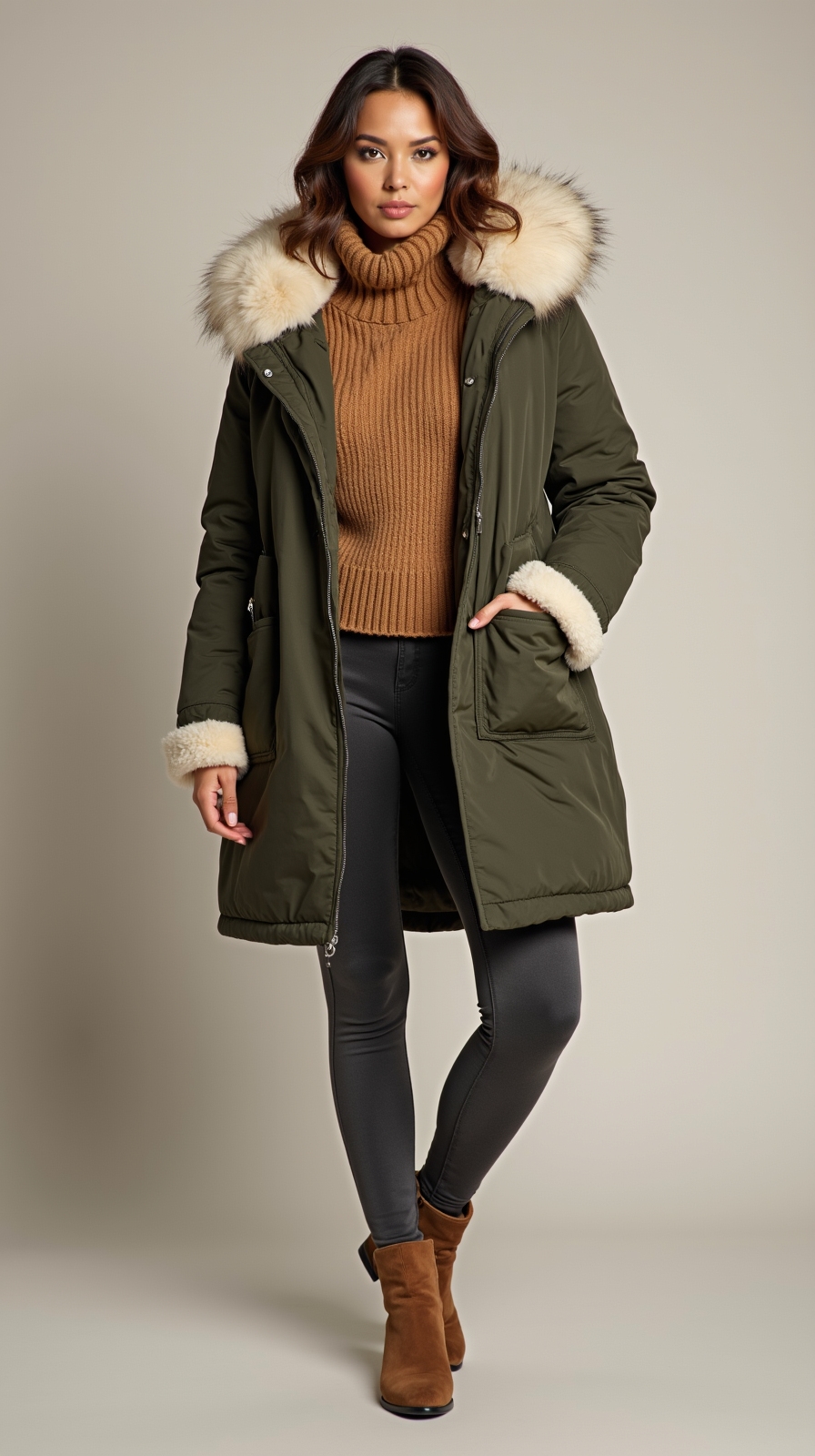 slim thermals mid length parka