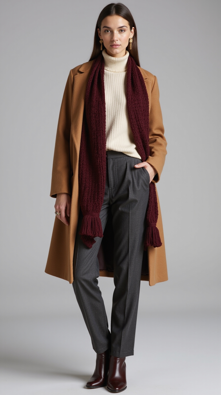 slim turtleneck blazer scarf
