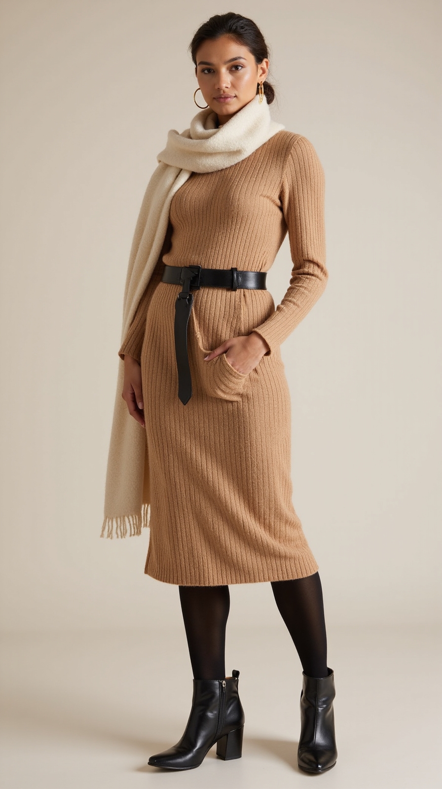 slim turtleneck dress with booties