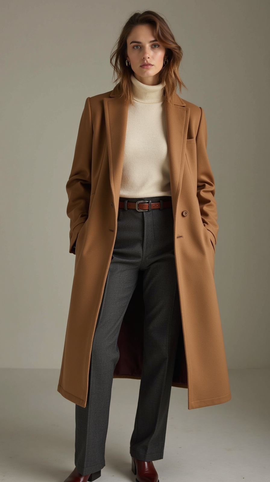slim turtleneck tailored overcoat