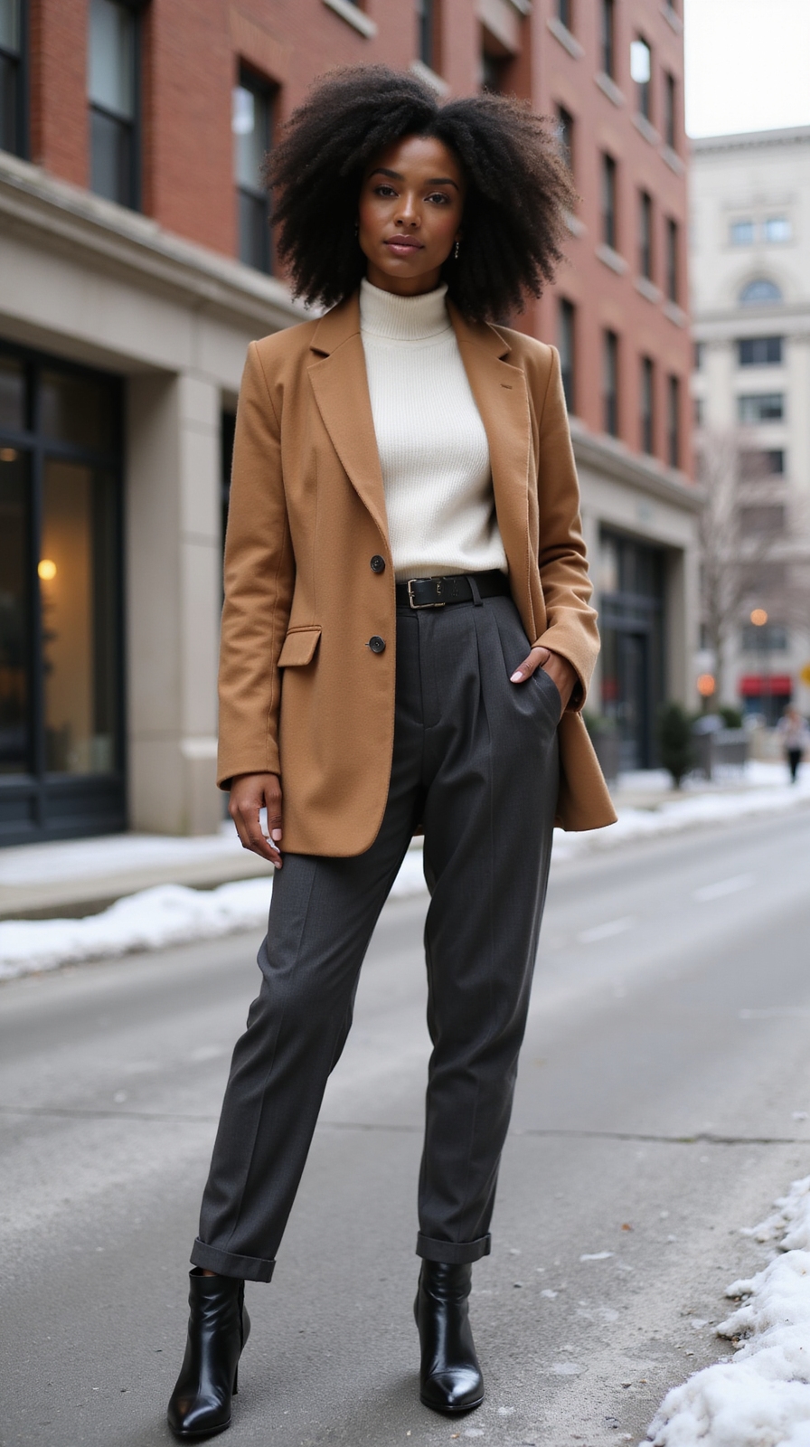 slim turtleneck under blazer