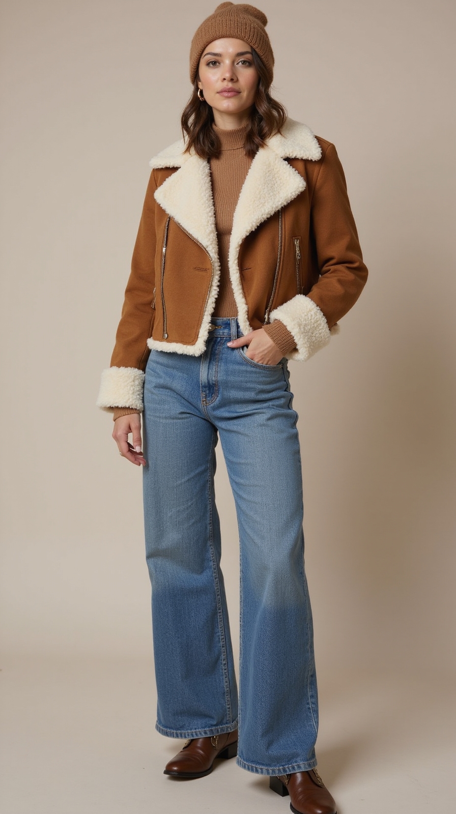slouchy shearling lined winter ensemble