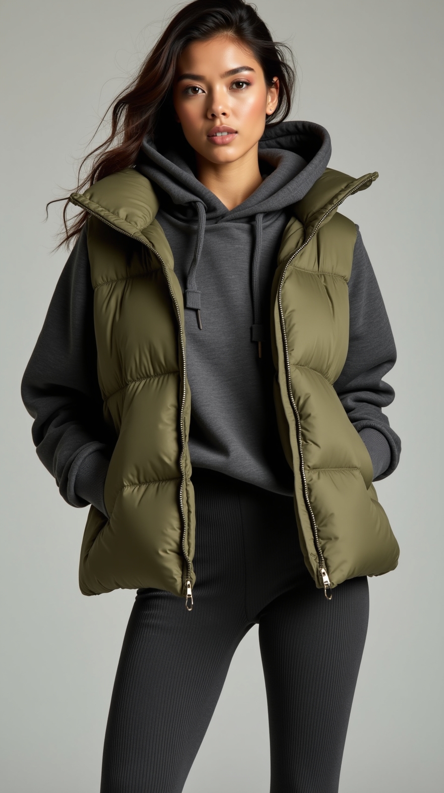 sporty chic hoodie vest leggings