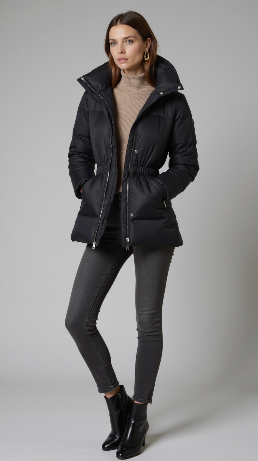 streamlined fitted puffer ensemble