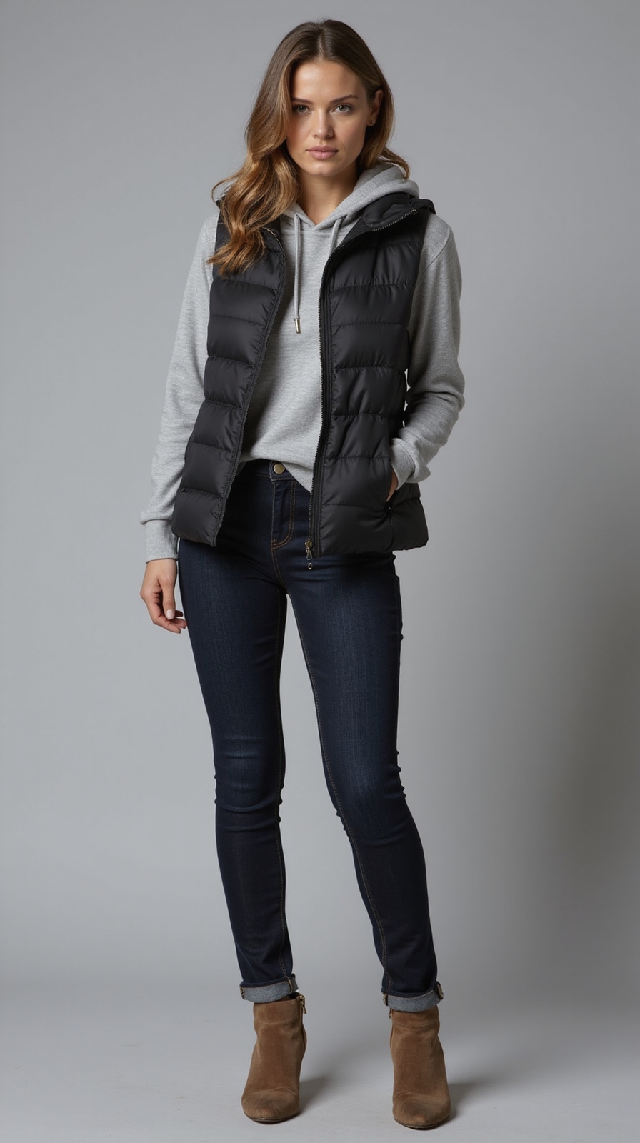 streamlined puffer over hoodie