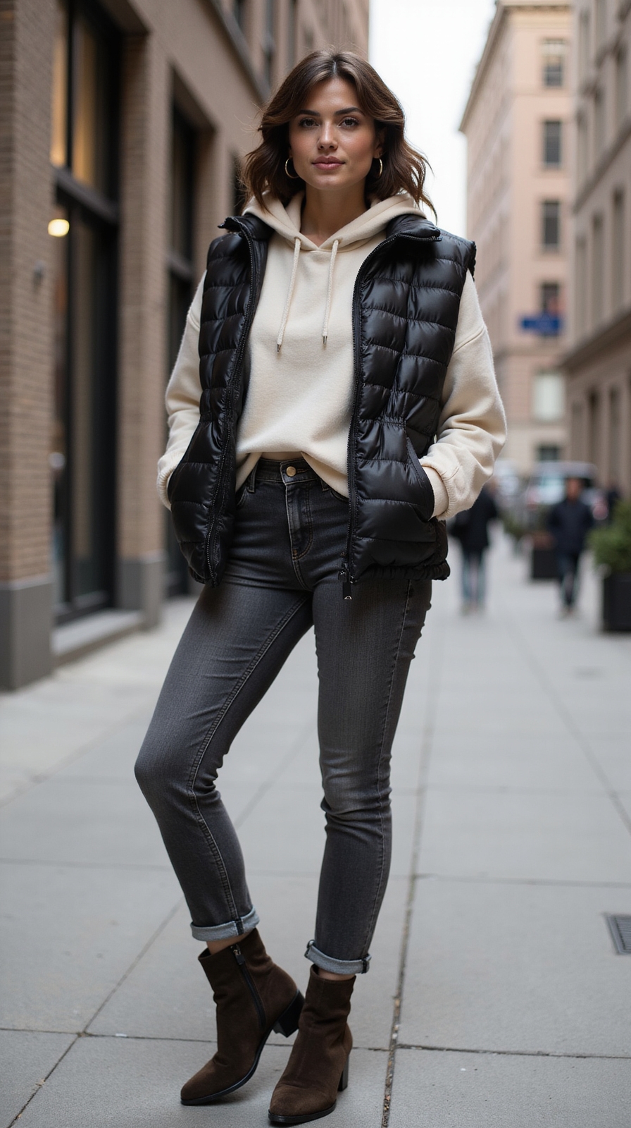 streamlined quilted vest layering