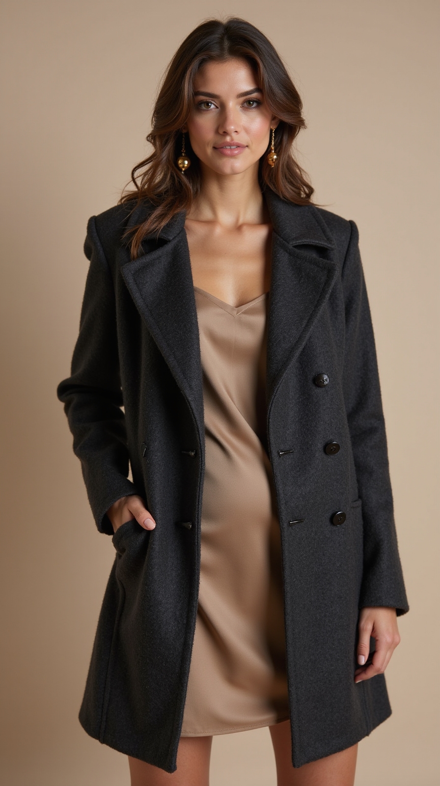 structured coat over slipdress