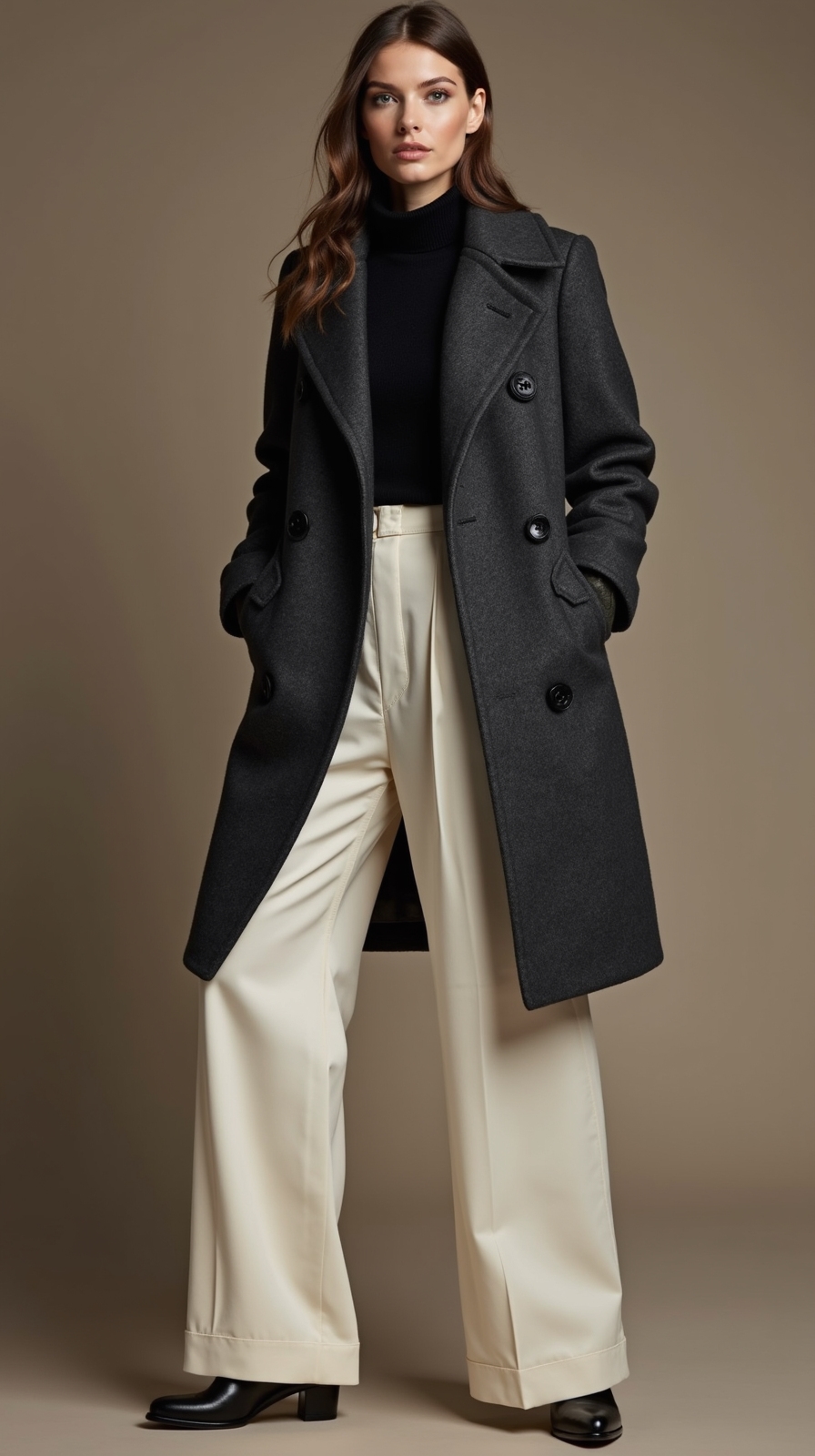 structured coat wide leg trousers