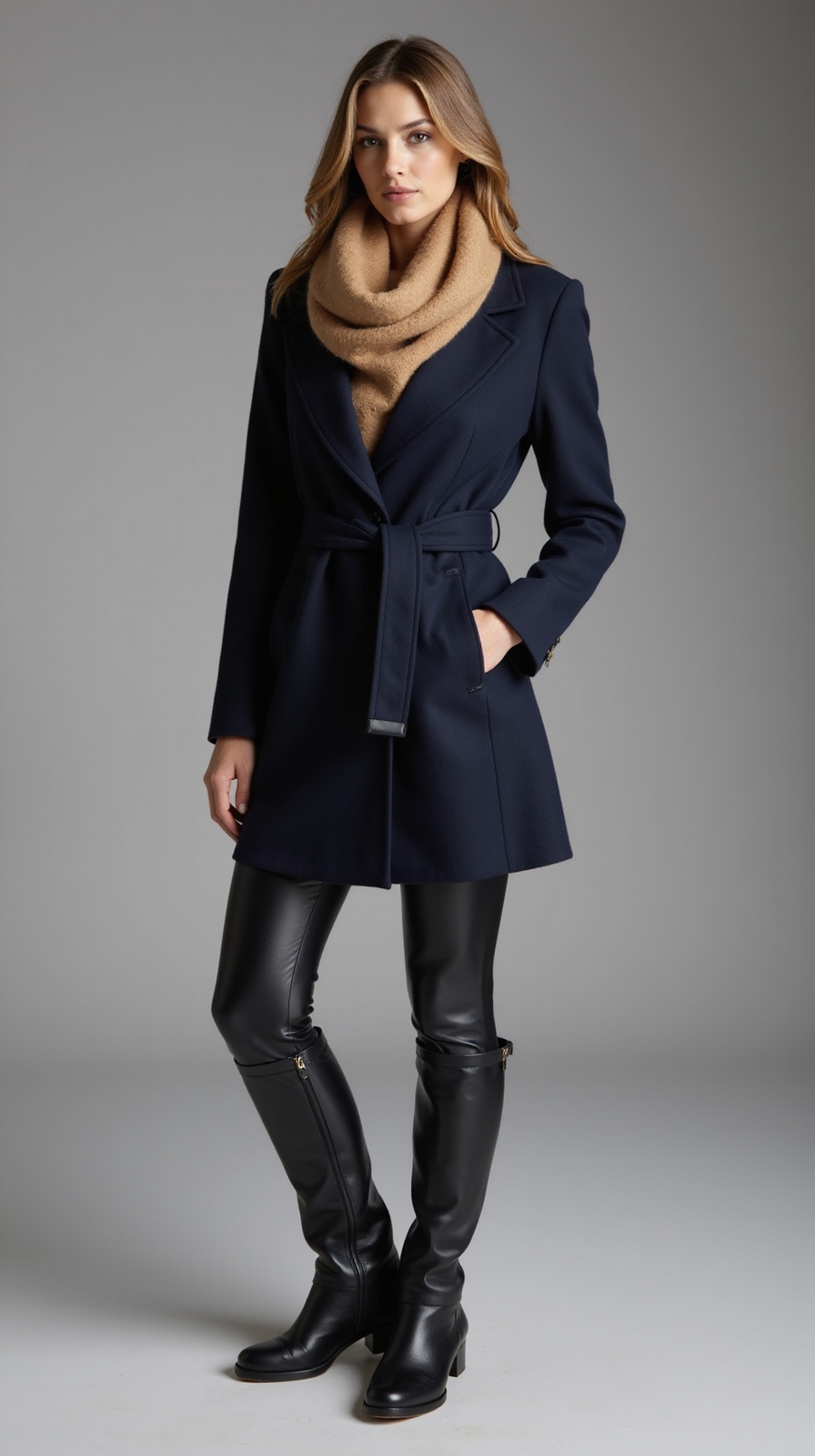 structured peacoat cashmere scarf boots