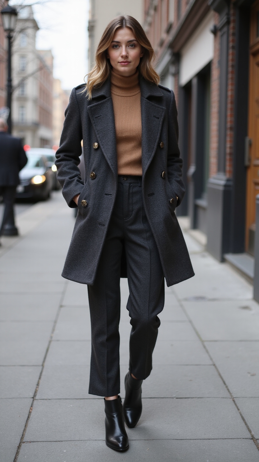 structured peacoat turtleneck layering