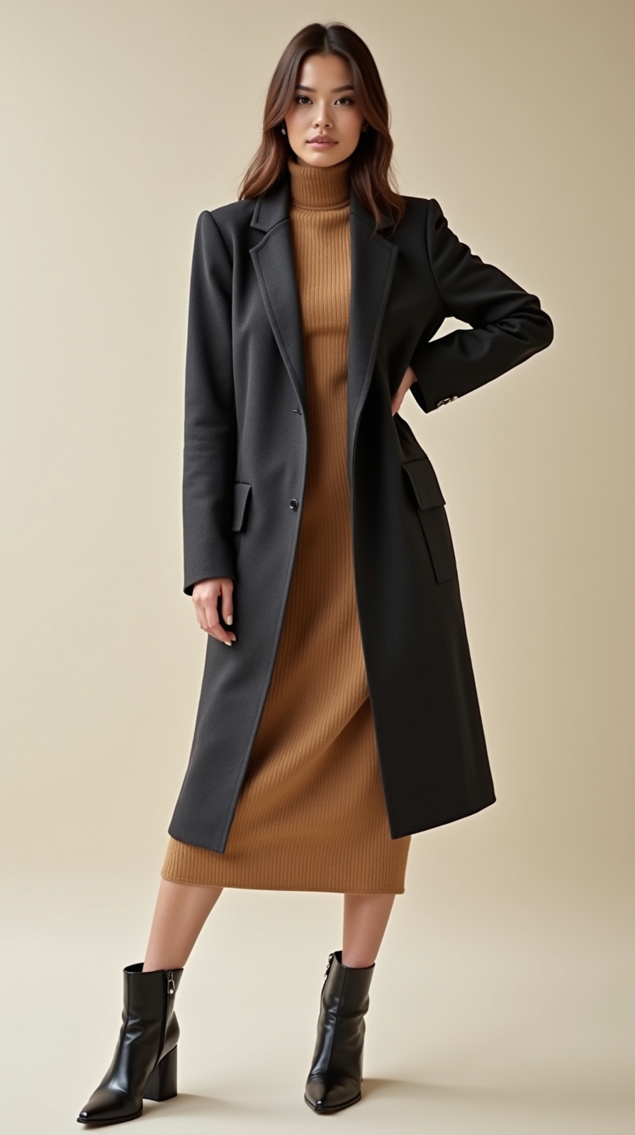 tailored blazer over sweater dress