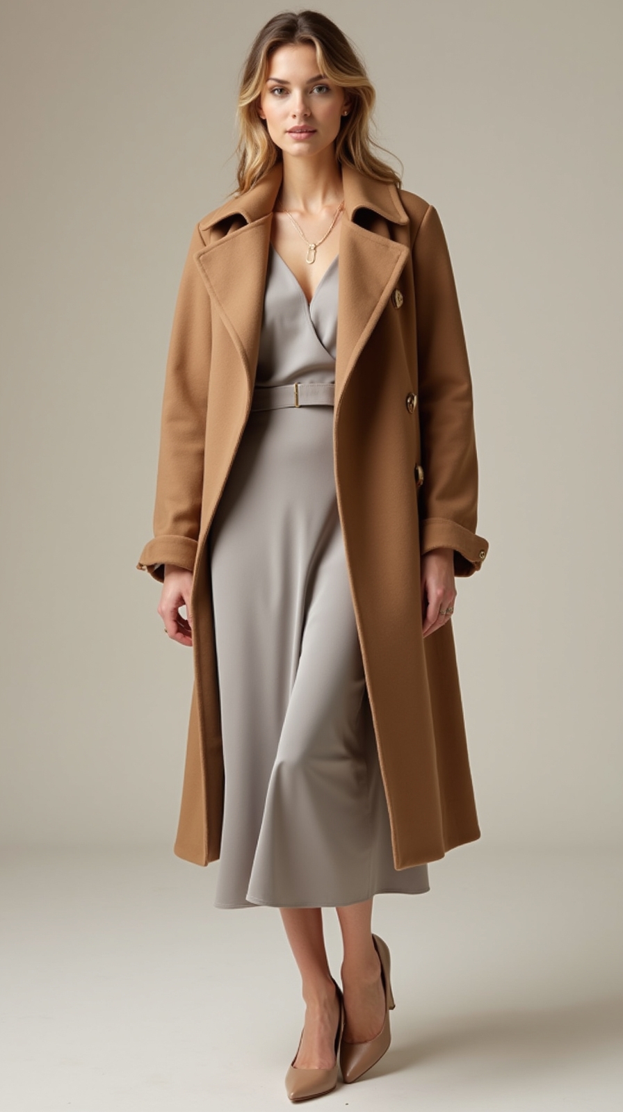 tailored coat over slipdress
