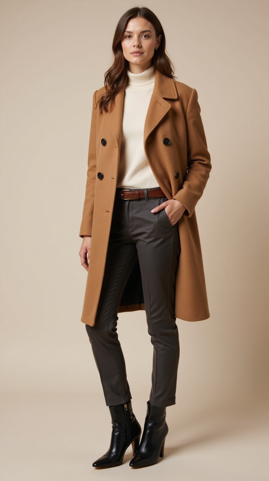 tailored neutral camel wool overcoat