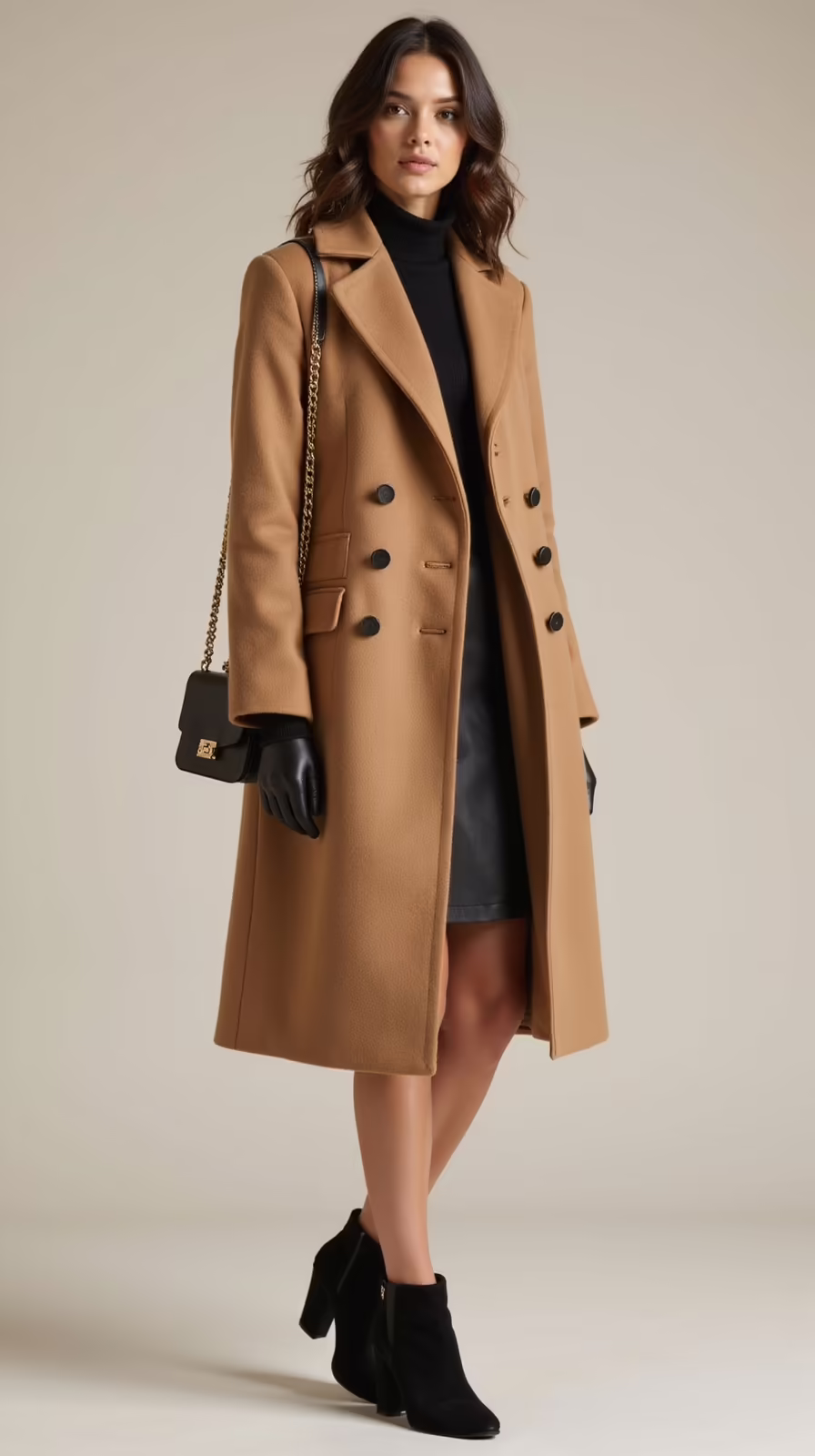 tailored wool coat leather gloves