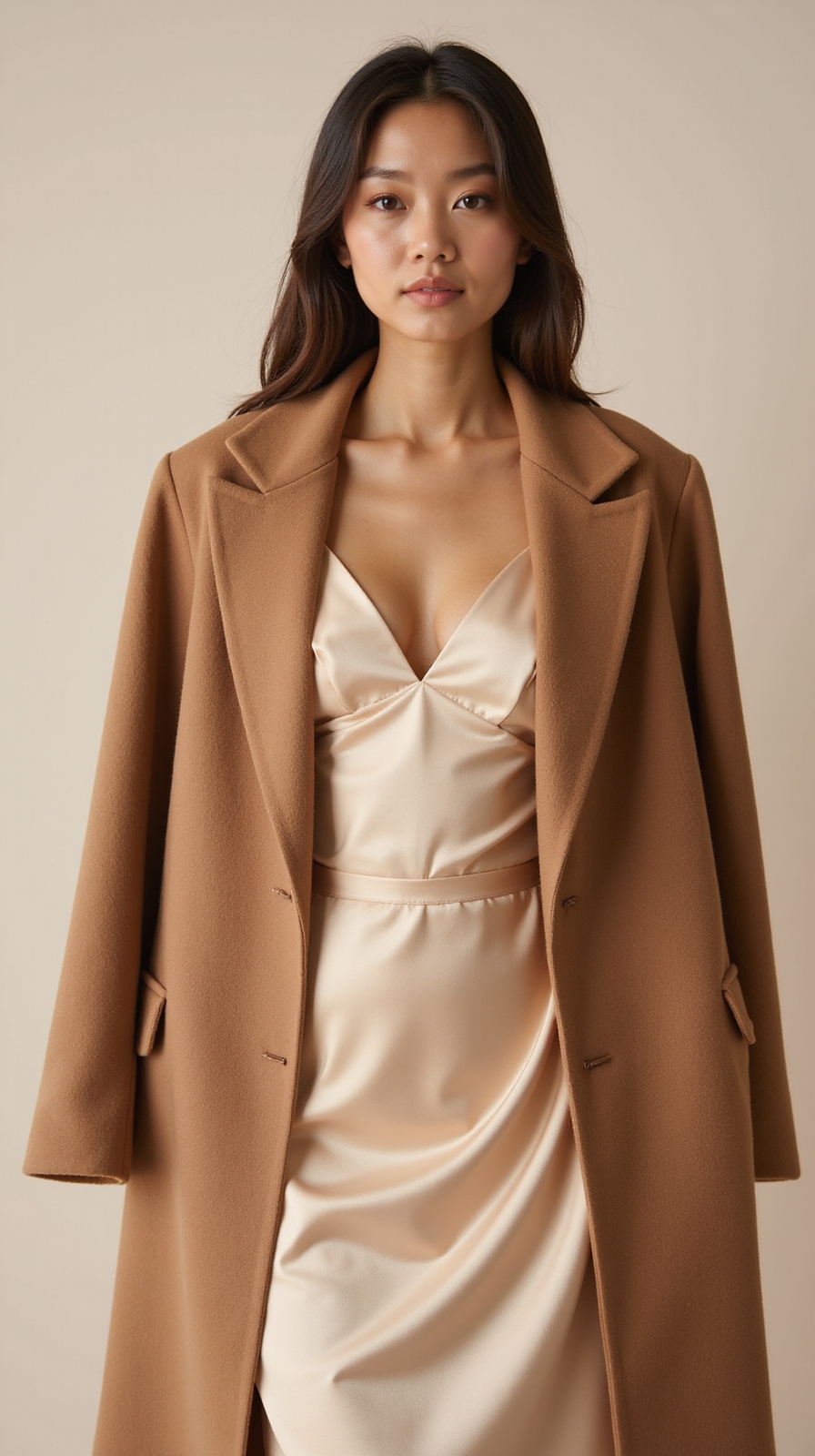 tailored wool coat over slip