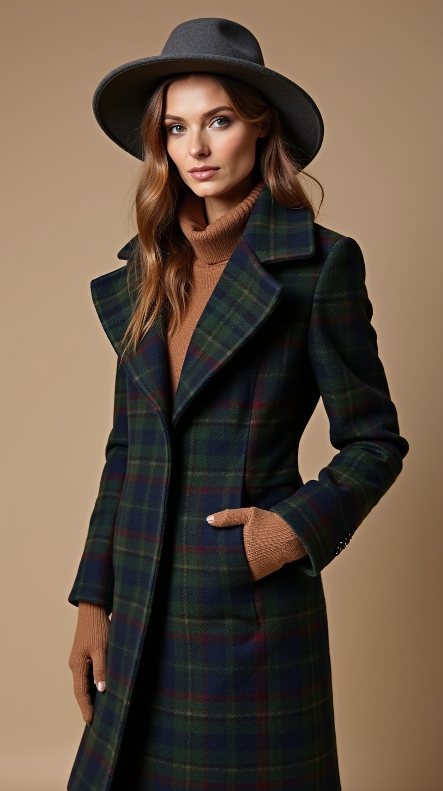 tartan coat with accessories