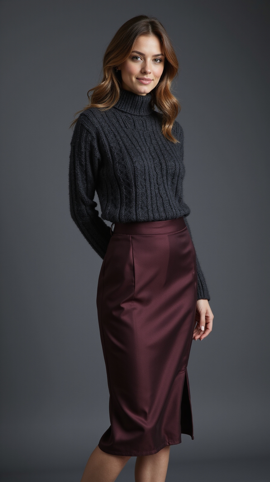 textured knits satin skirt