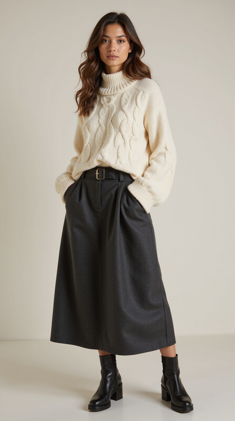 tucked chunky knit midi