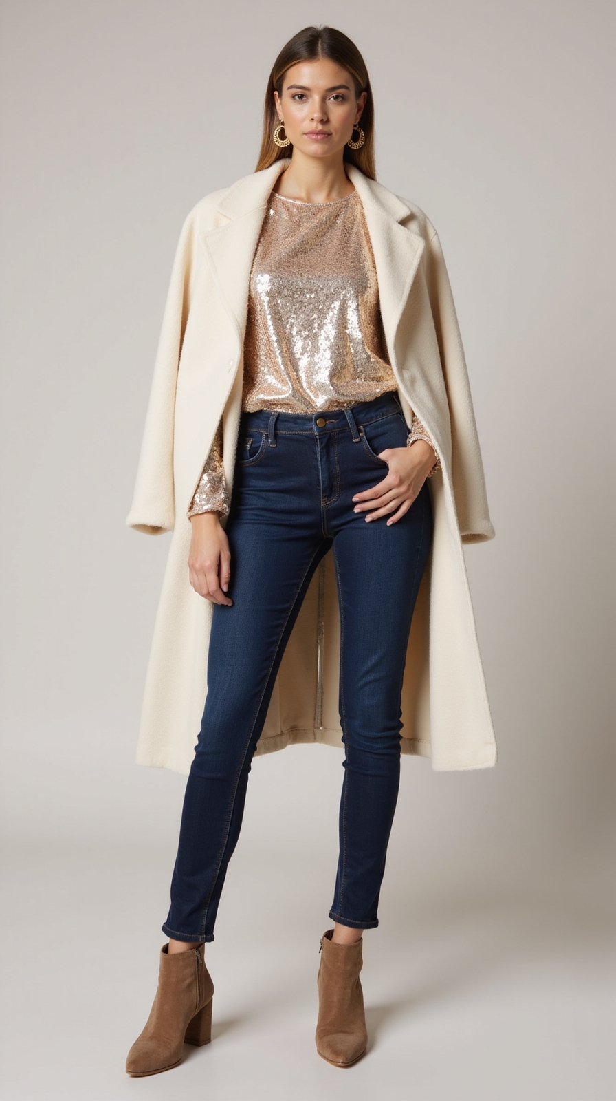 tucked sequin top high waist