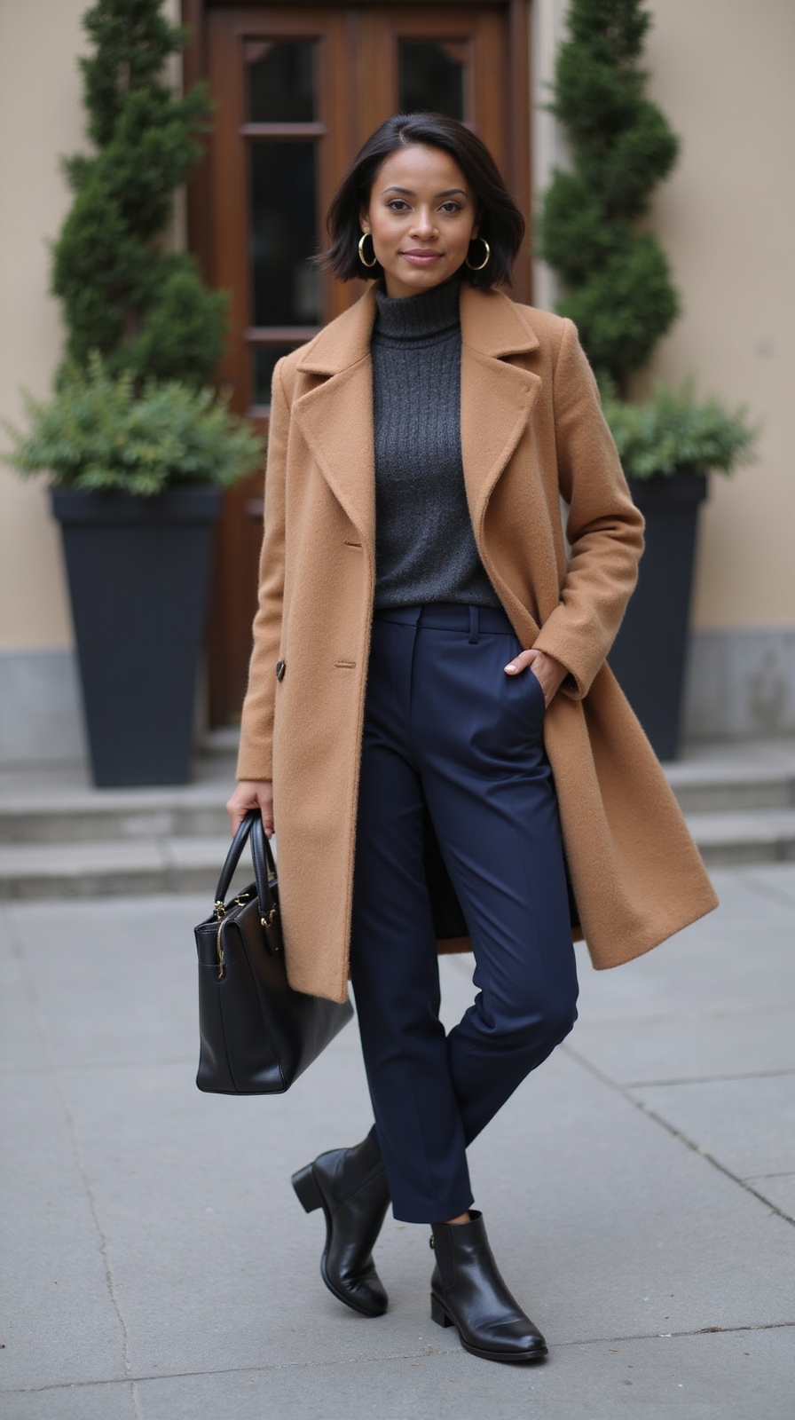 turtleneck tailored coat boots