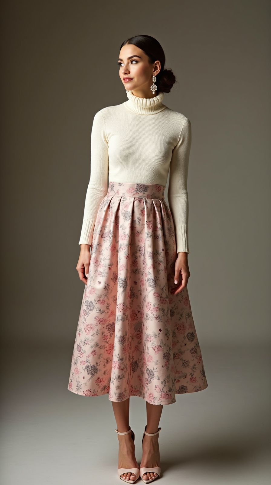 turtleneck under floral midi