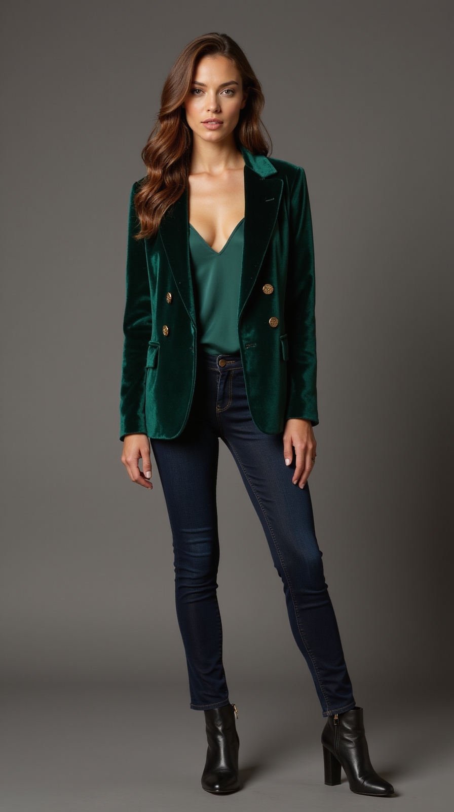 velvet blazer with dark denim