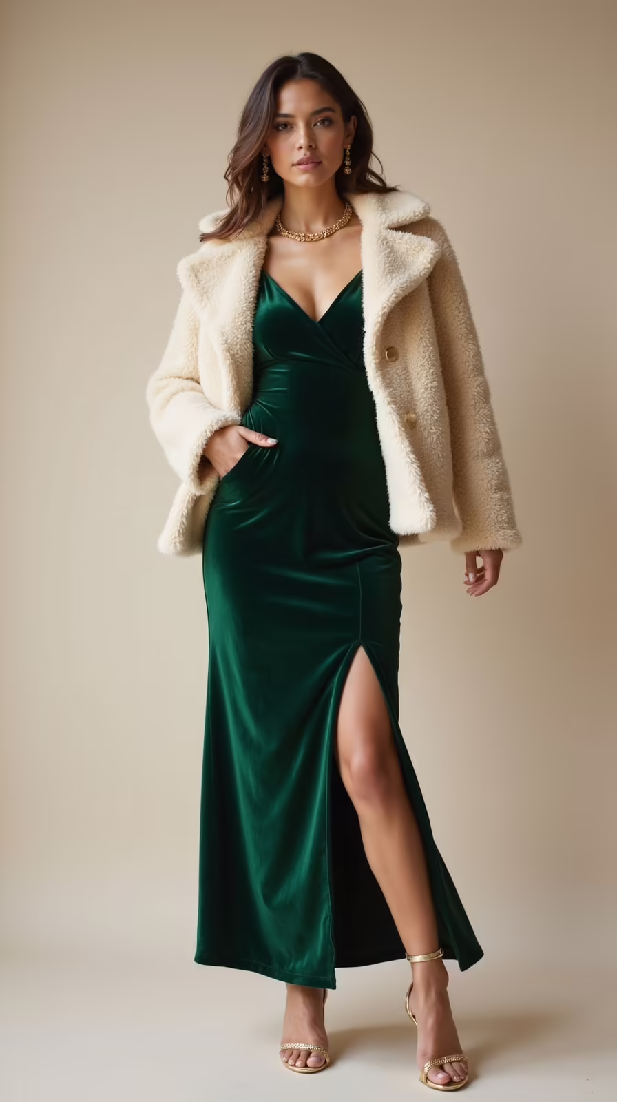 velvet slip meets shearling jacket
