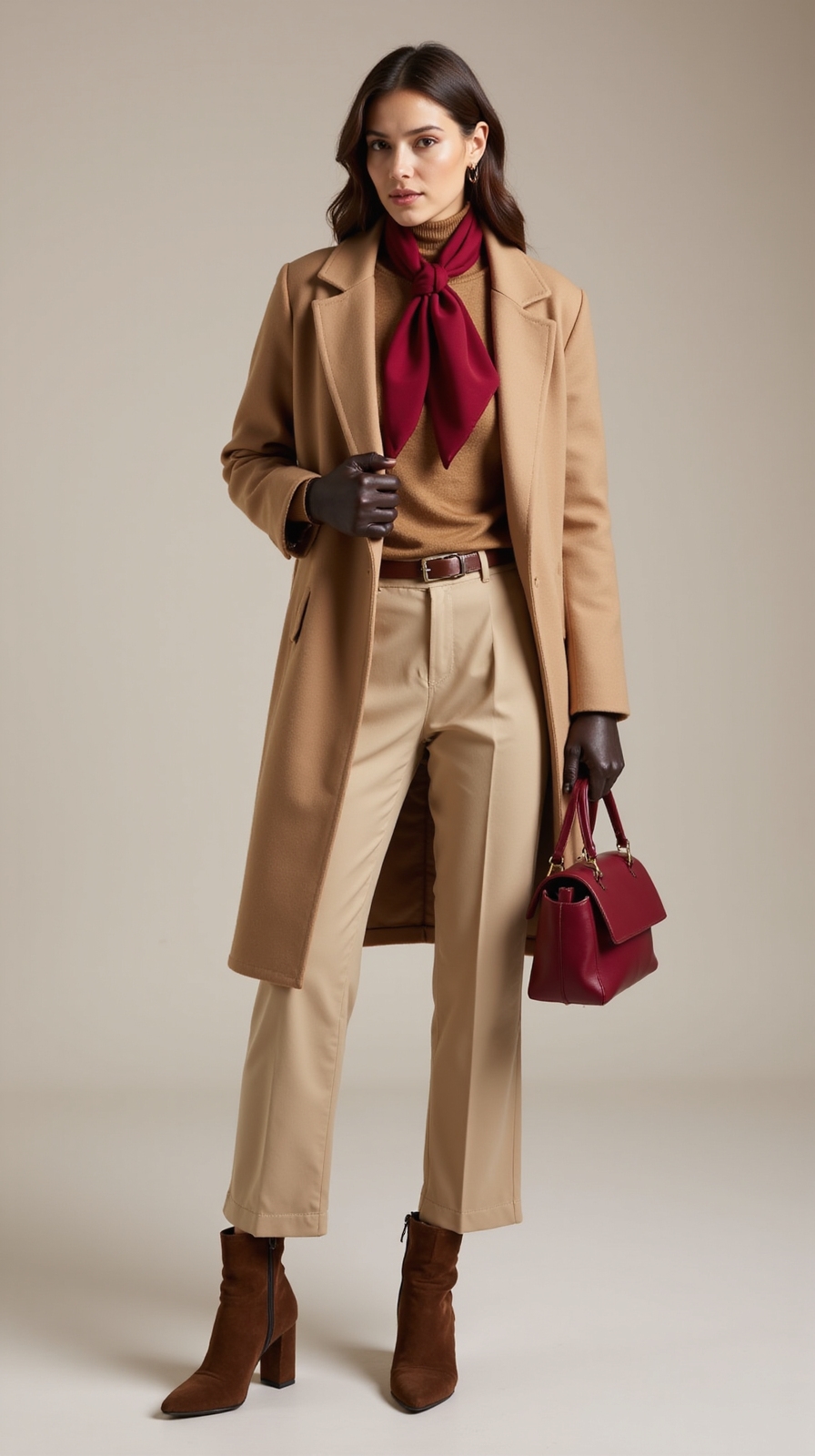 warm beige with bright accessory