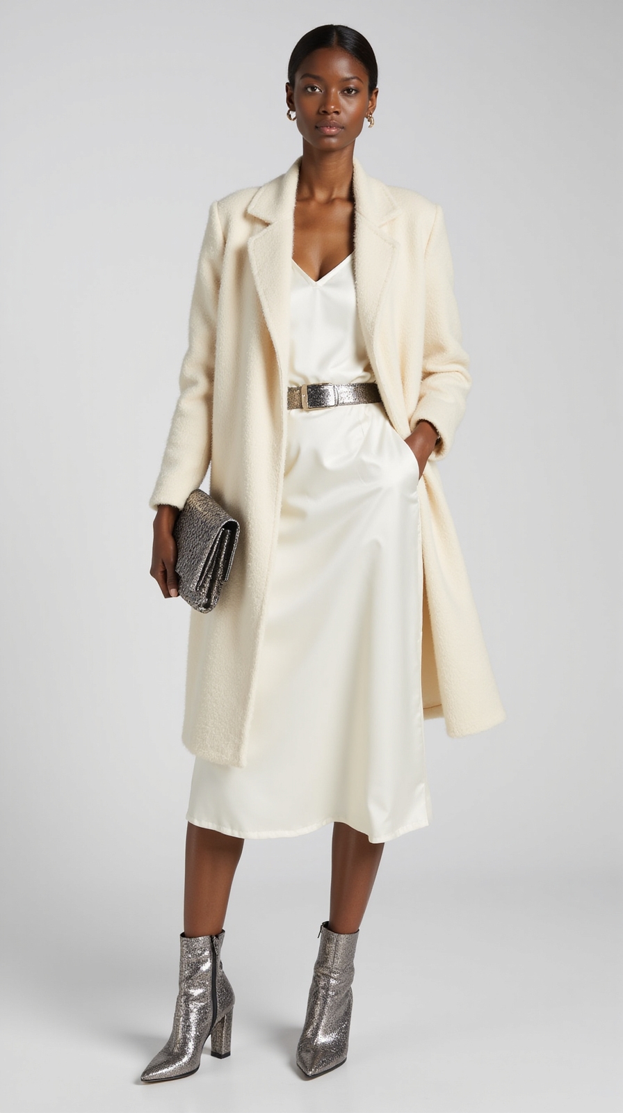 winter white ensemble with metallics