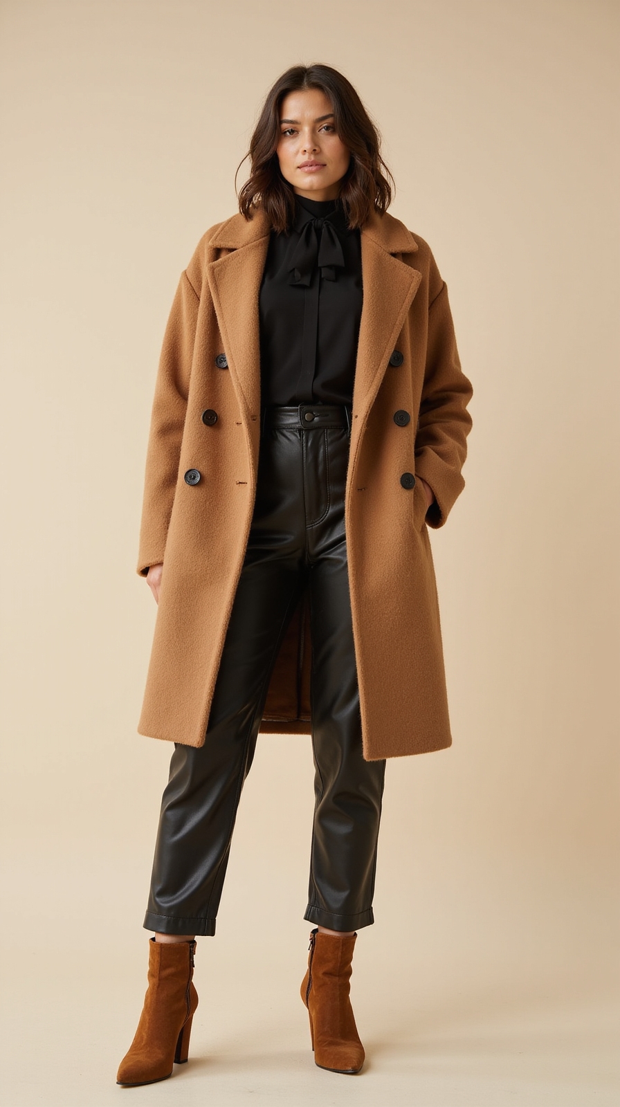 wool coat silk leather skirt