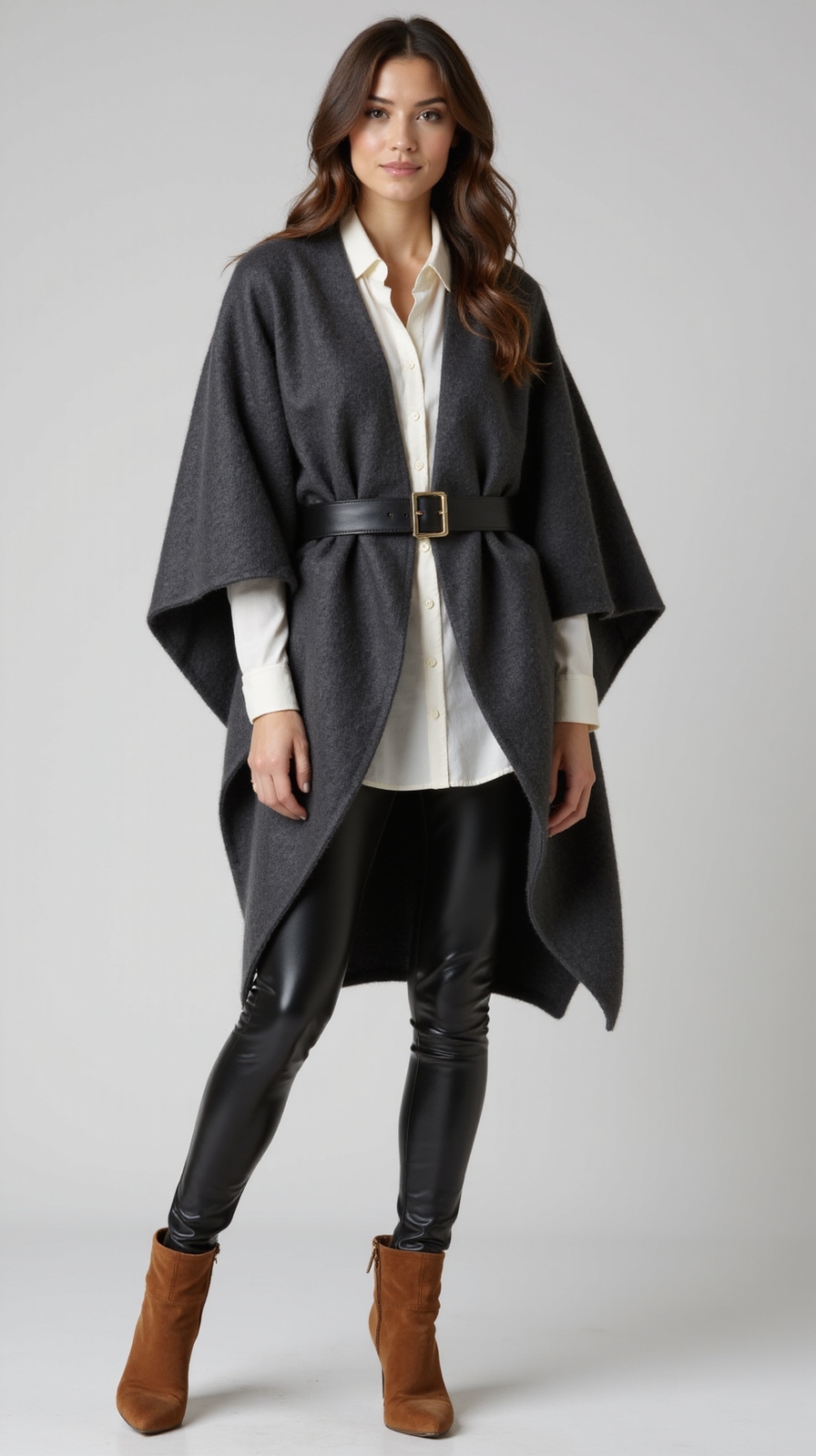 wool poncho overlayers leatherleggings