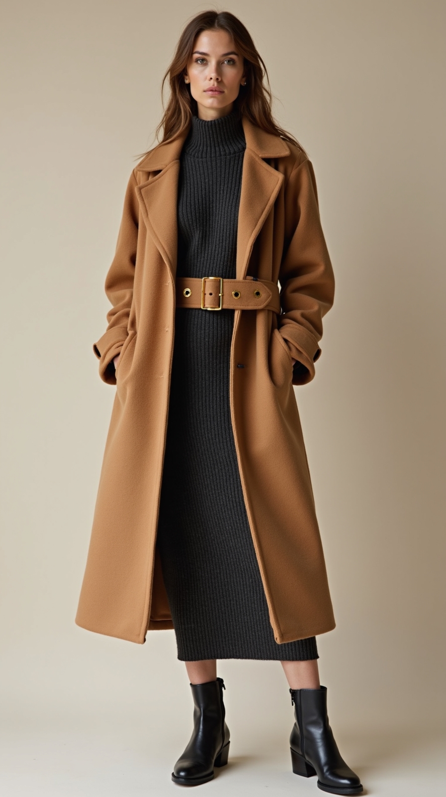 wool wrap coat ribbed midi