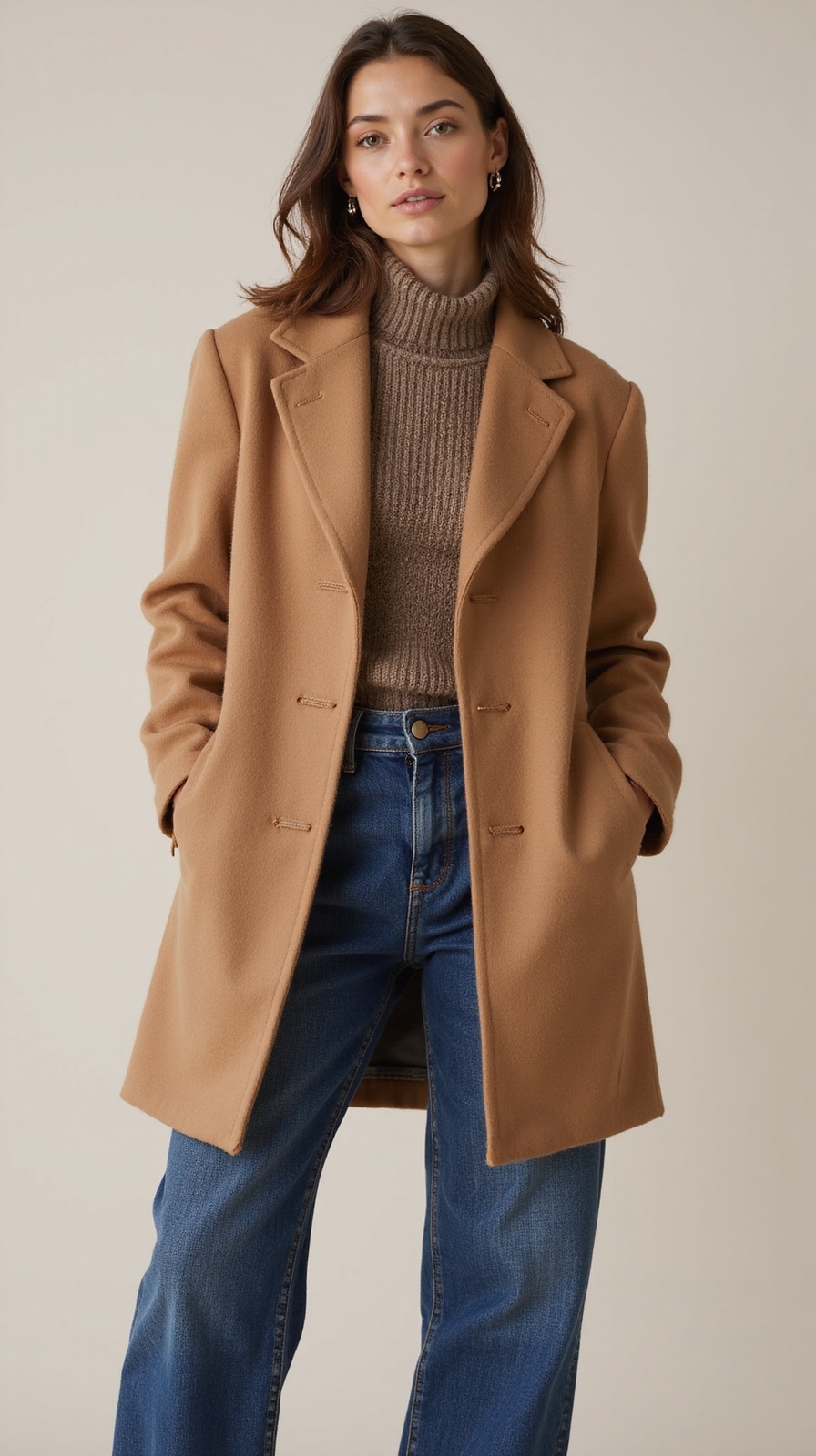 wool wrap coat with slouchy jeans