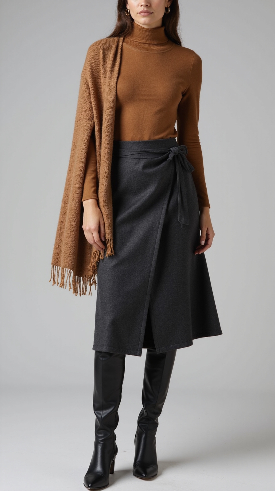 wrap skirt knee high boots