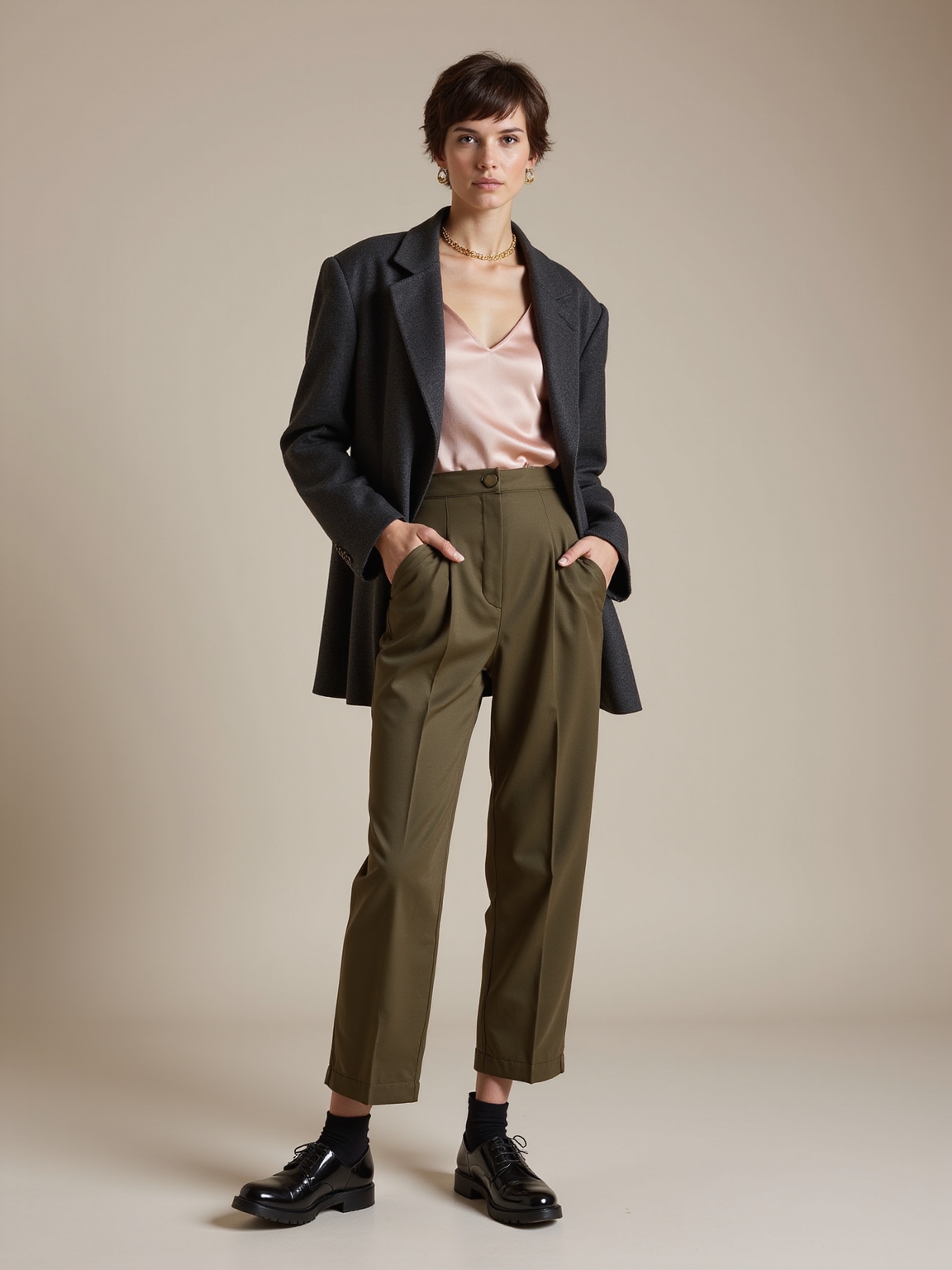 androgynous structure softened with femininity