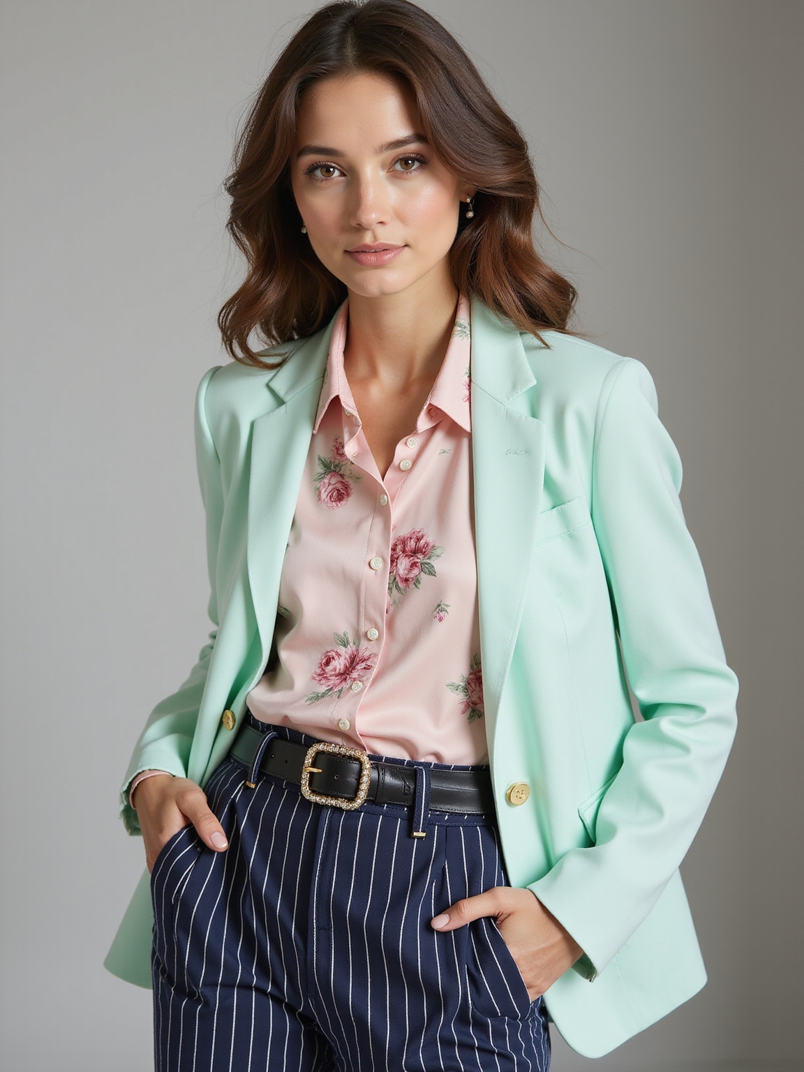 bold floral narrow stripe gingham