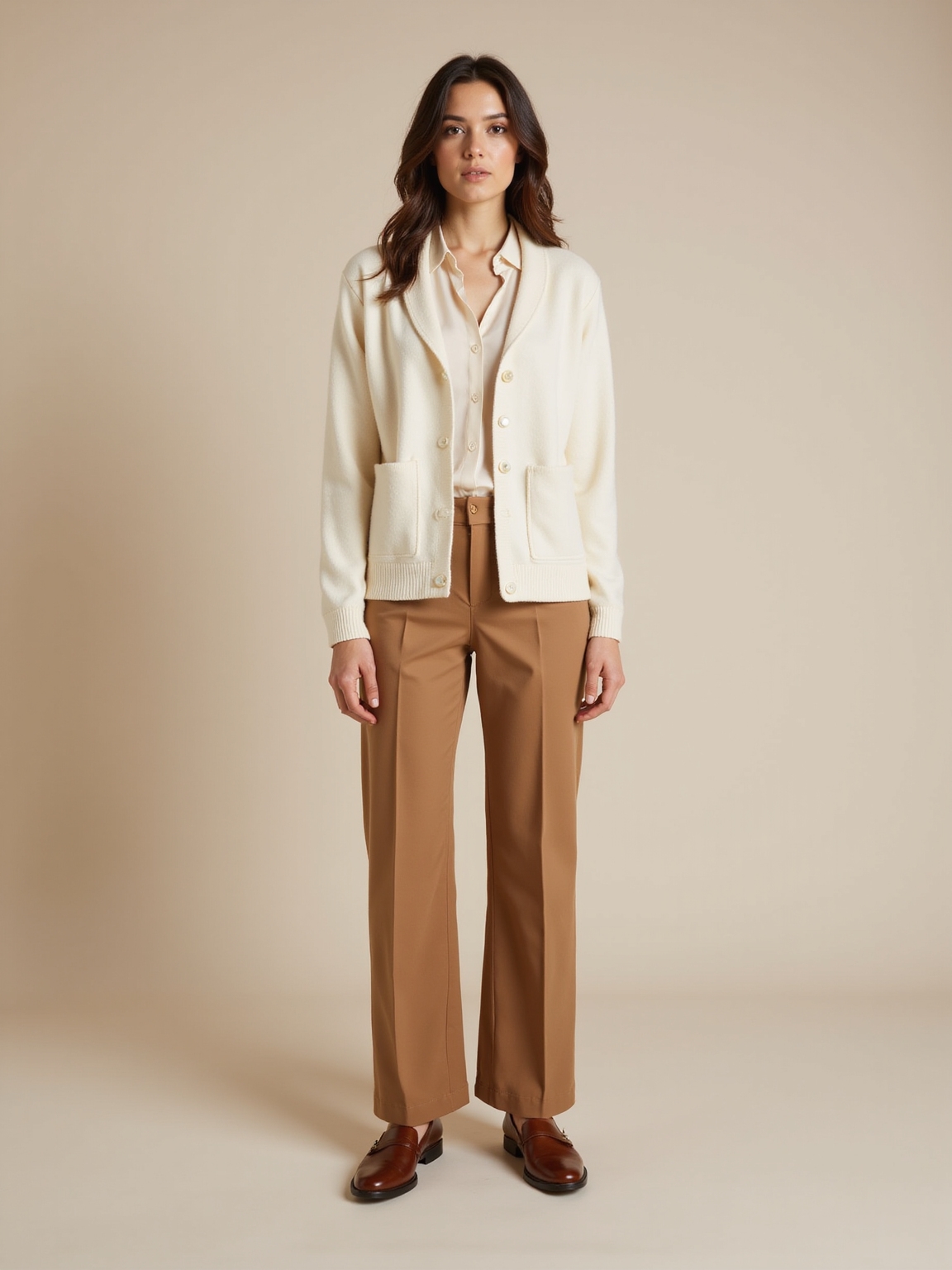 buttoned cardigan restrained quiet luxury